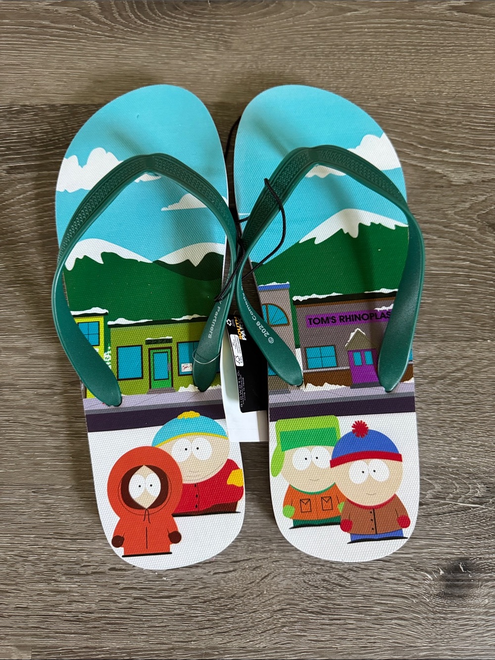 South Park Men or Women ' Teal & Green Character Flip Flops